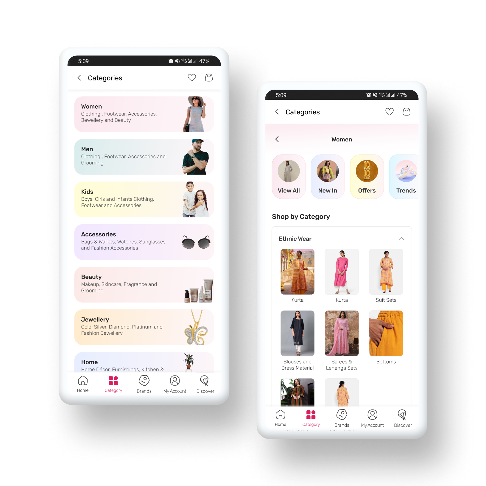 Revamped Categories tab on Tata CLiQ mobile
