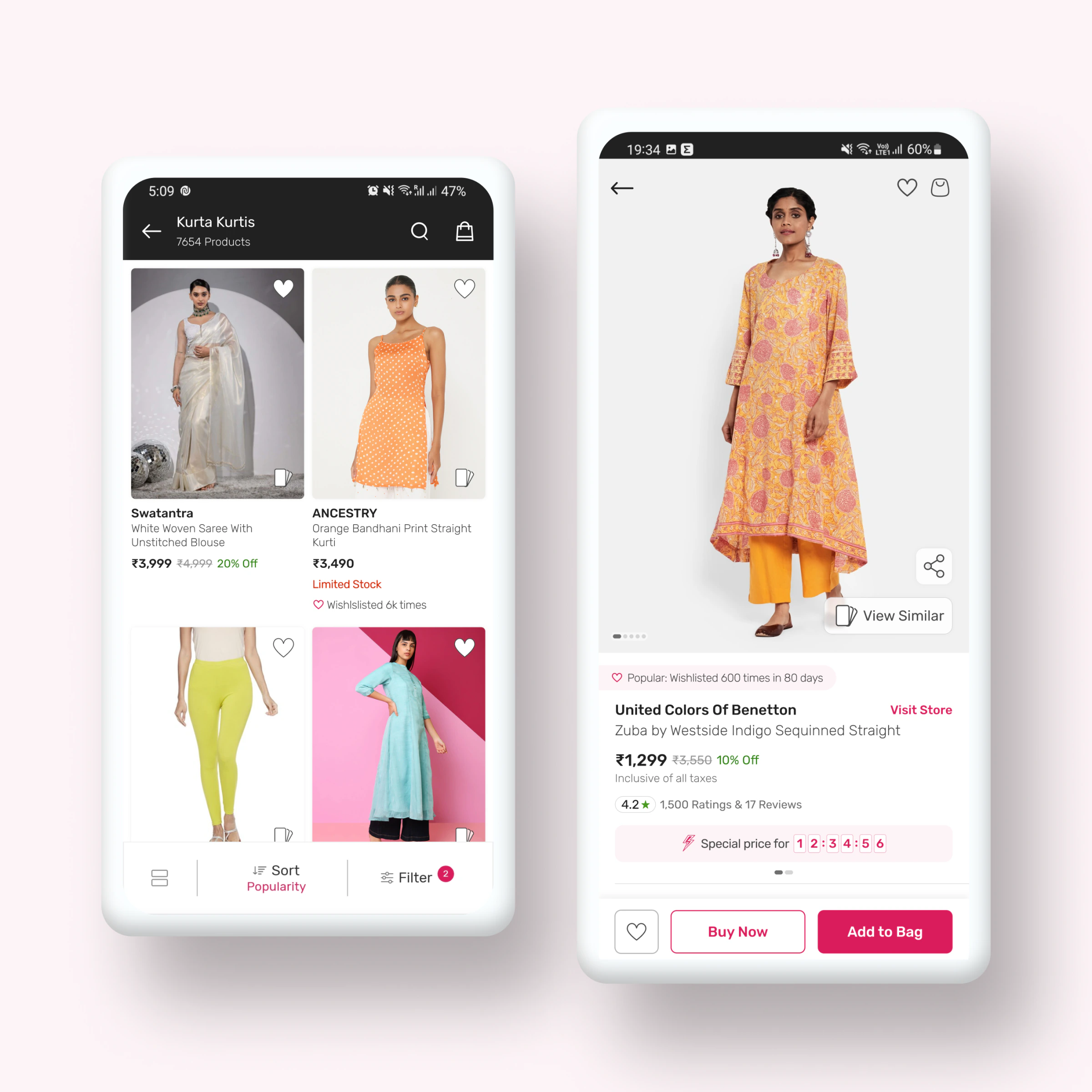 Nudges on Tata CLiQ product listing and product pages