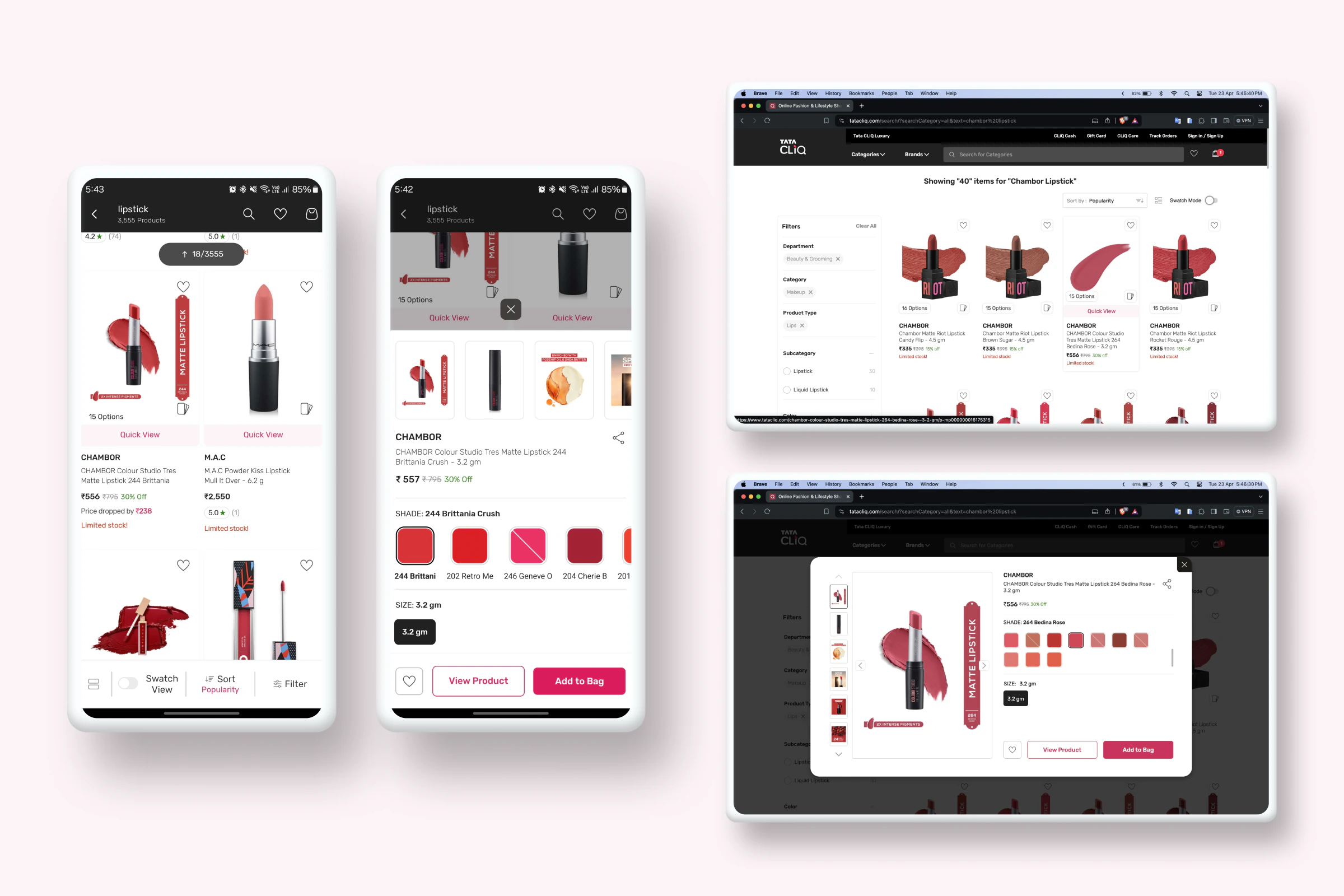 PLP Quick View modal on mobile and desktop